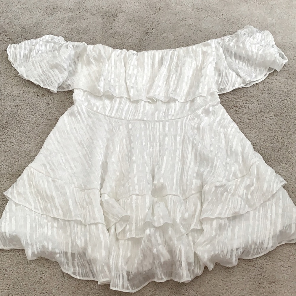 White Off-the-Shoulder Tiered Mini Dress